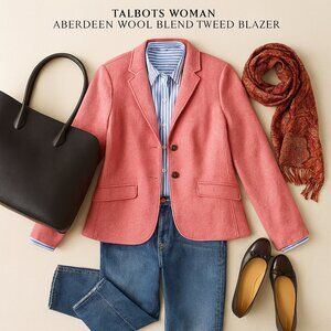 Talbots Aberdeen Shetland Herringbone Wool Blend Blazer Pink 16W Tailored Lined